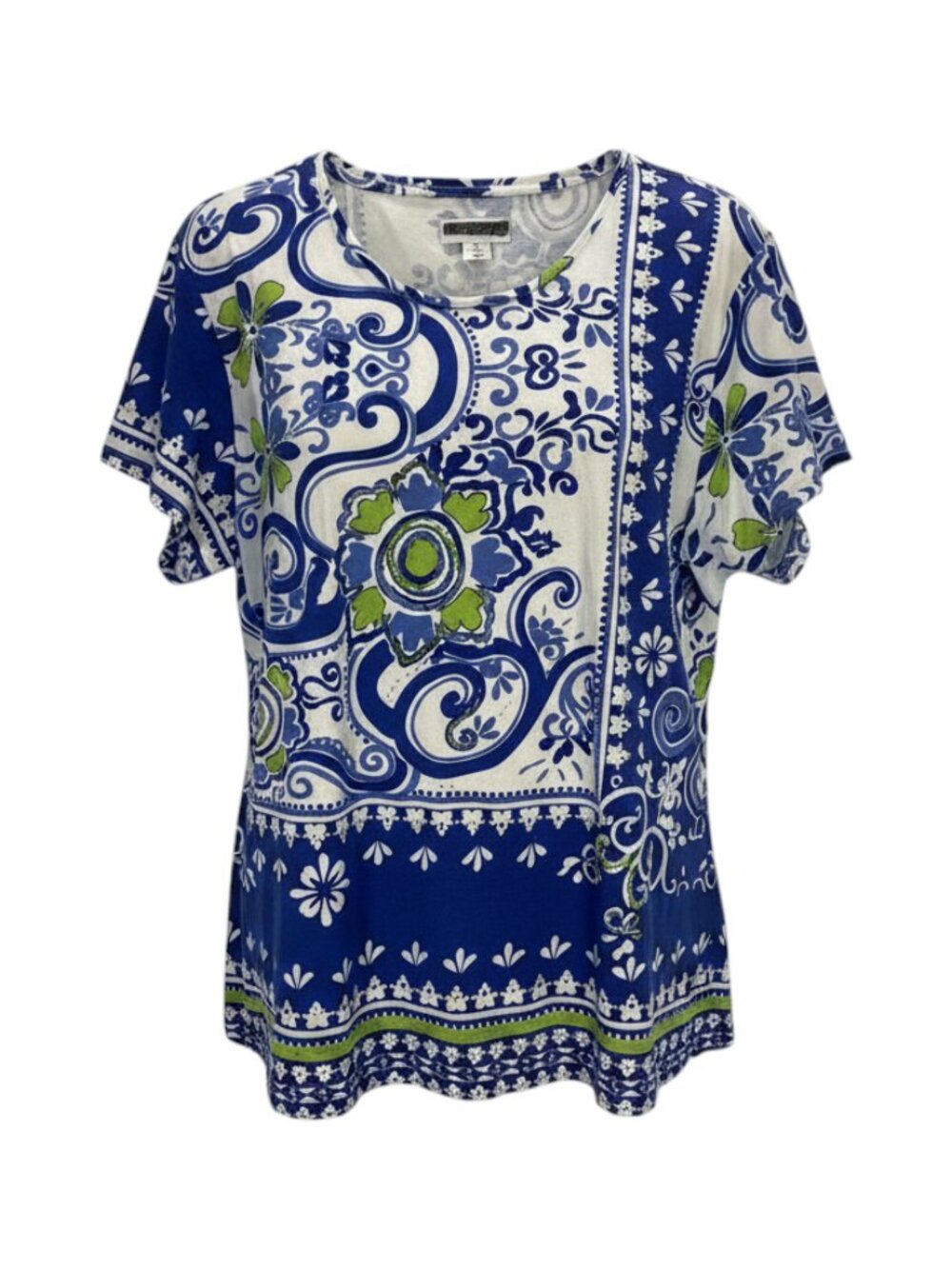 Coldwater Creek Blue White Women's Women’s Floral T-Shirt XL Blue